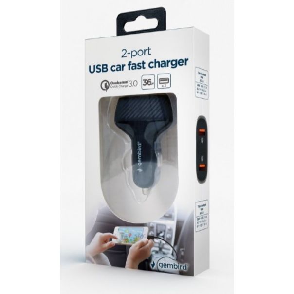 GEMBIRD Brzi auto punjač 2xUSB TA-U2QC3-CAR-01 QC3.0, 36W, crna - 158679