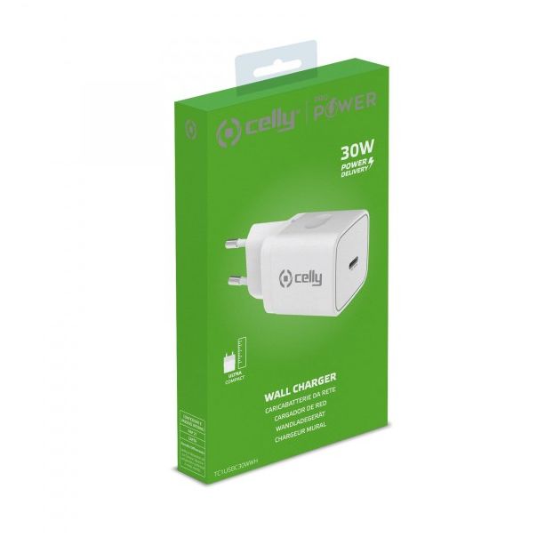 CELLY Kućni punjač ProPower TC1USB-C30W sa jednim ulazom - TC1USBC30WWH