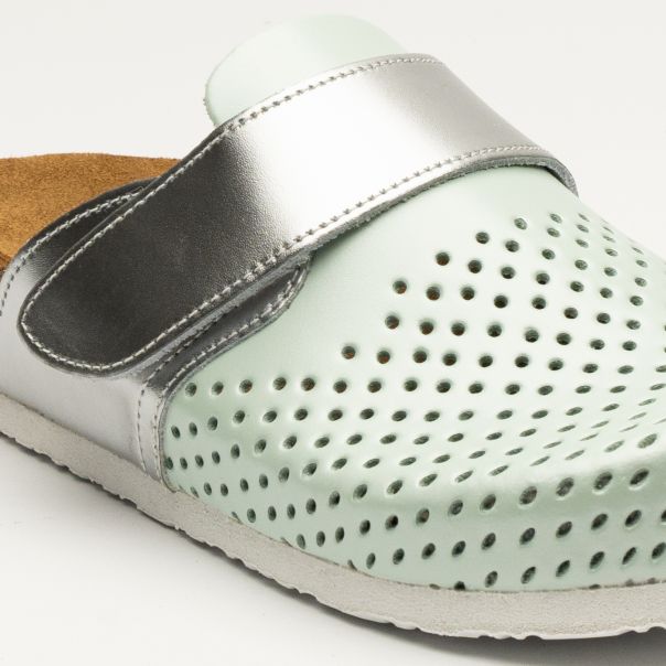 LEON Ženska papuča Edita II-zelena perlato srebrna - 4251-ZPS