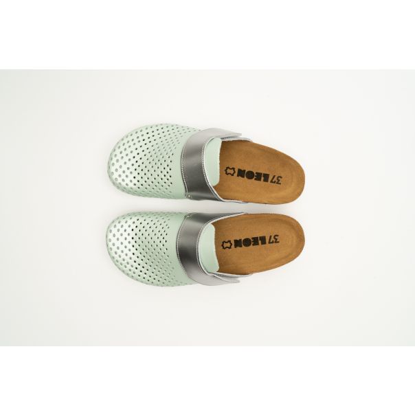 LEON Ženska papuča Edita II-zelena perlato srebrna - 4251-ZPS