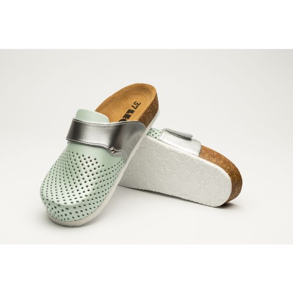 LEON Ženska papuča Edita II-zelena perlato srebrna - 4251-ZPS