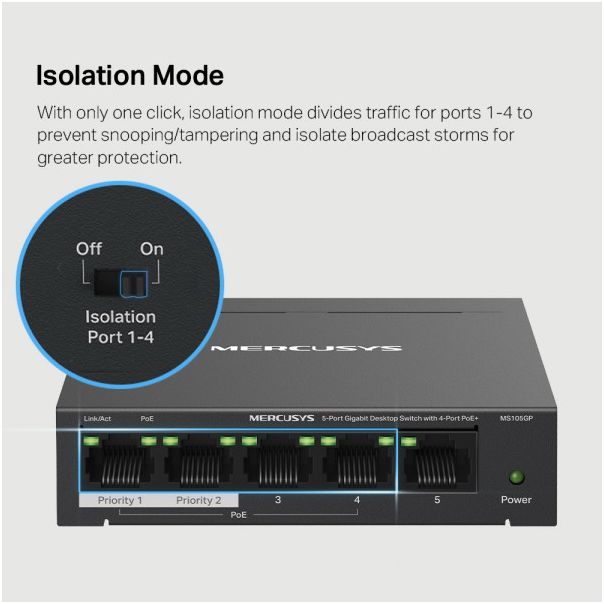 MERCUSYS LAN Switch MS105GP 5-port 10/100/1000 / 4PoE - 39312-1