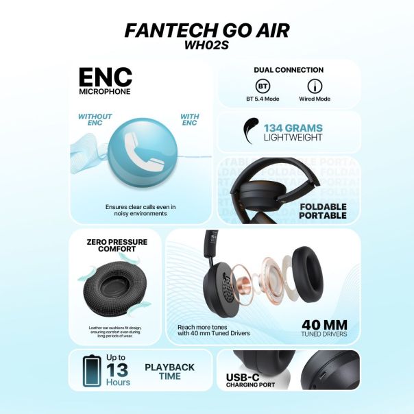 FANTECH Bluetooth slušalice WH02s Go Air, crna - 220822