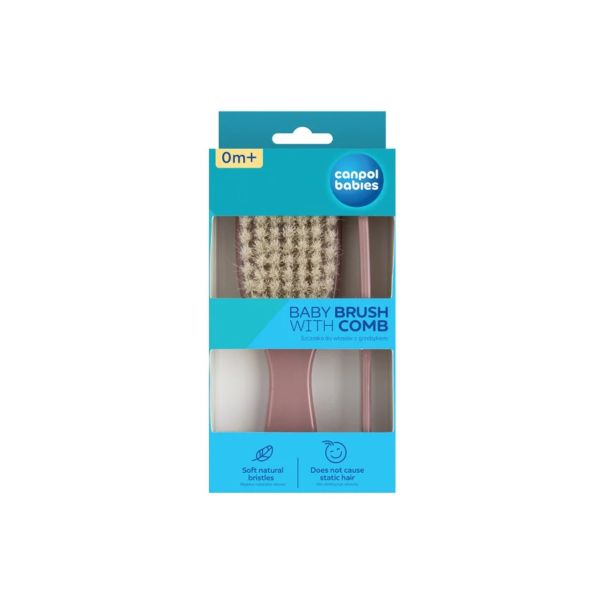 CANPOL Češalj i četka za bebe Natural bristles, roze - 7-406_pin2