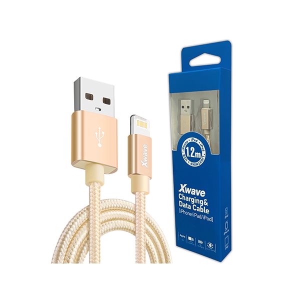XWAVE Kabl USB IPHONE 1.2m 3A, lightning aluminium, zlatna - 028886