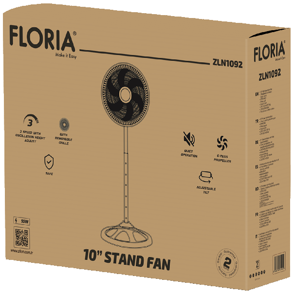 FLORIA Ventilator sa postoljem, prečnik 25.5 cm, 50 W, crne boje - ZLN1092 - vent000133A00000