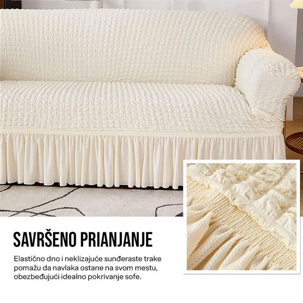 Retro Pokrivač za dvosede i kauče od 145cm do 185cm, bele boje - 1203-WHI