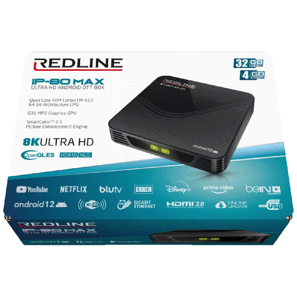 REDLINE Prijemnik IPTV Android, 8K, 4/32 GB, USB, WiFi - IP-80 Max - 45234-1