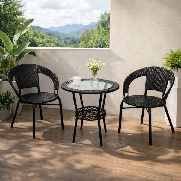 MODUL Baštenski set Rattanica crni, 2 stolice i sto - EP3161490