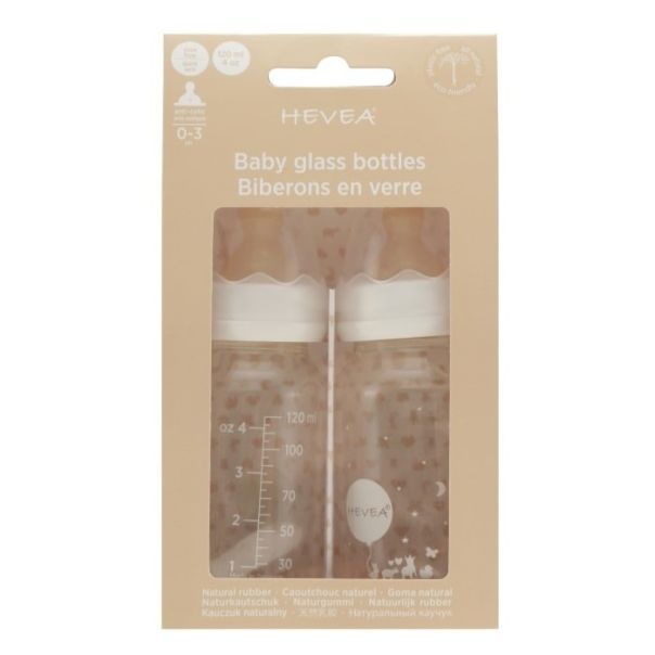 HEVEA Staklena flašica za bebe 2 komada u pakovanju, 120ml/4oz, 0-3 mes. - 458478