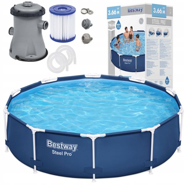 BESTWAY Okrugli bazen sa metalnom konstrukcijom i filter pumpom 366x76cm Steel Pro - 394011