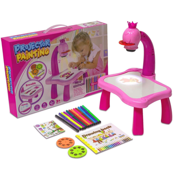 Magični stočić za crtanje sa projektorom + 12 vodenih bojica, roze - EP3305289