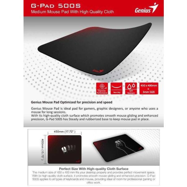GENIUS Podloga za miš G-Pad 500S, crna - 4710268256670