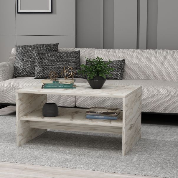 HANAH HOME Klub sto Apollon, bela/mermer - 475OLV1348