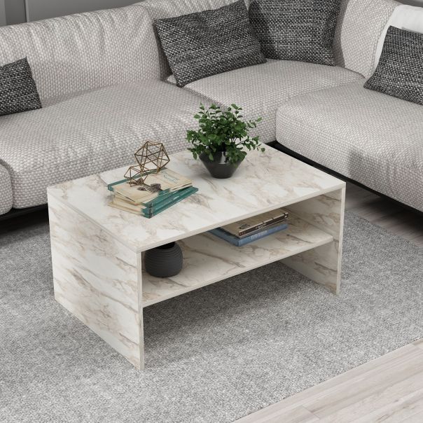 HANAH HOME Klub sto Apollon, bela/mermer - 475OLV1348