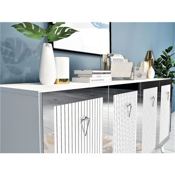 HANAH HOME Komoda Bare, bela/srebrna - 475OLV1736