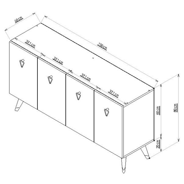 HANAH HOME Komoda Bare, bela/srebrna - 475OLV1736