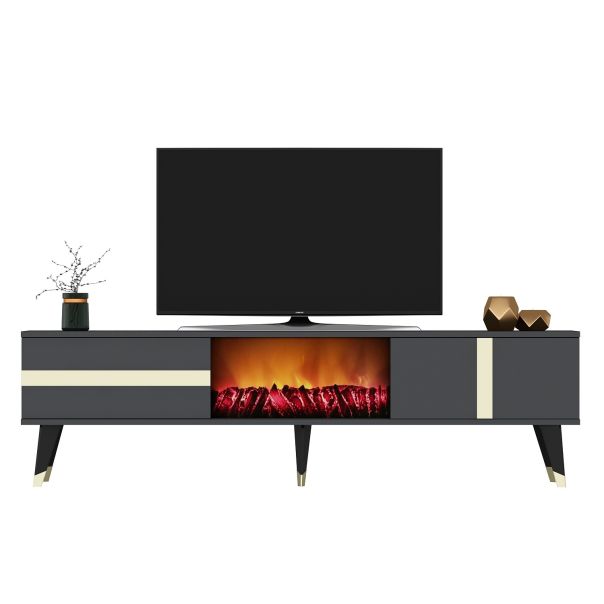 HANAH HOME TV komoda sa LED kaminom Vania Fireplace, crna/zlatna - 475OLV2651
