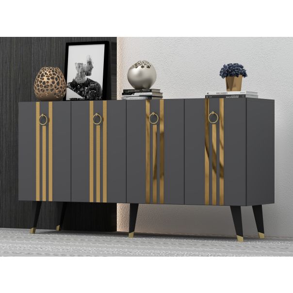 HANAH HOME Komoda Isil, antracit/zlatna - 475OLV2680