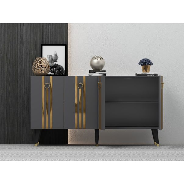 HANAH HOME Komoda Isil, antracit/zlatna - 475OLV2680