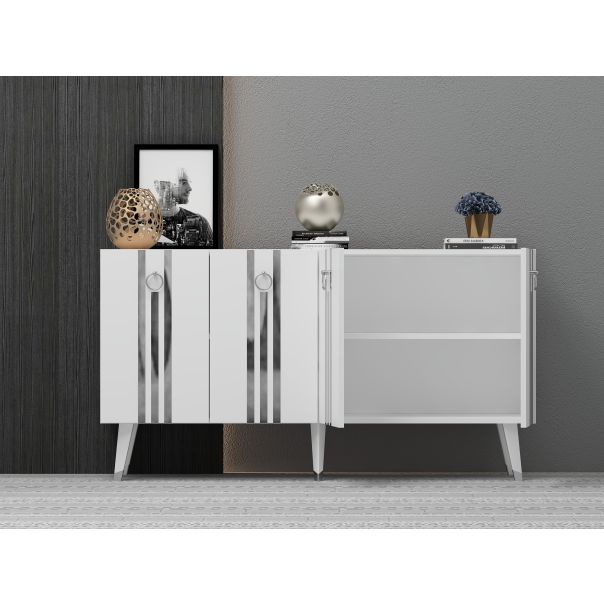 HANAH HOME Komoda Isil, bela/srebrna - 475OLV2683