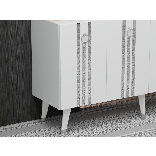 HANAH HOME Komoda Isil, bela/srebrna - 475OLV2683