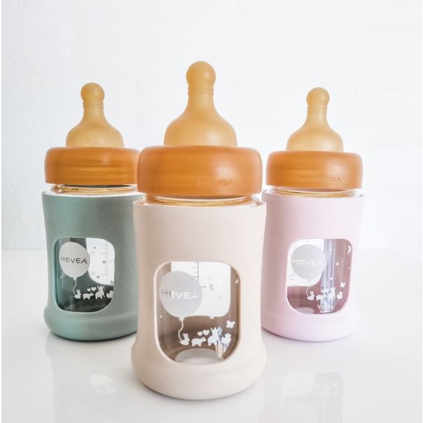 Hevea flašica sa širokim otvorom i zaštitnim rukavom Puder roza 1 kom, 150ml/5oz - 478603