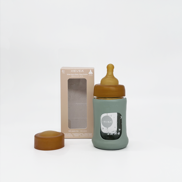 Hevea staklena flašica sa širokim otvorom i zaštitnim rukavom 1 kom, 150ml/5oz, Morska pena - 478605