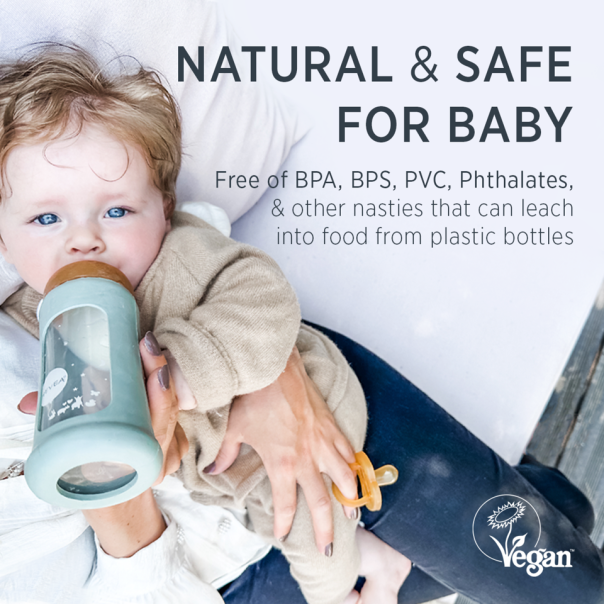 Hevea staklena flašica sa širokim otvorom i zaštitnim rukavom 1 kom, 150ml/5oz, Morska pena - 478605