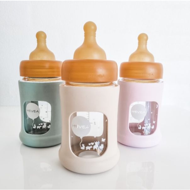 Hevea staklena flašica sa širokim otvorom i zaštitnim rukavom 1 kom, 150ml/5oz, Morska pena - 478605