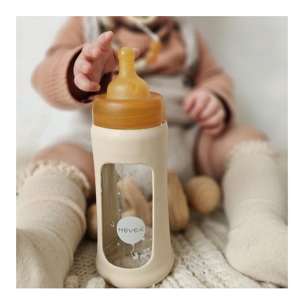 Hevea staklena flašica sa širokim otvorom i zaštitnim rukavom 1 kom, 250ml/8.5oz, Boja peska - 478607