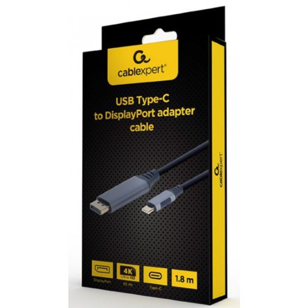 GEMBIRD CC-USB3C-DPF-01-6 USB Type-C to DisplayPort male adapter cable, space grey, 1.8 m - 42551