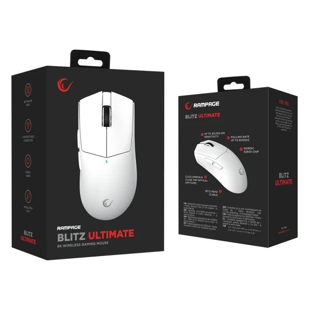RAMPAGE Miš Wireless Bluetooth Gaming BLITZ ULTIMATE 8K beli - EP3097998