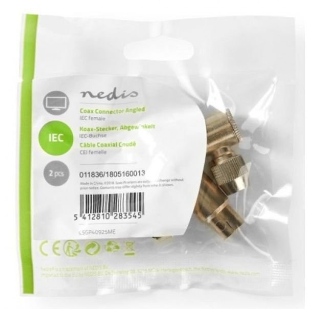 NEDIS Koaksijalni konektor IEC, CSGP40925ME, pod uglom od 90 stepeni, 7mm, metal, 1kom - 42634