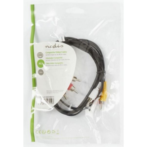 NEDIS Kabl, CVGP24300BK15, 3xRCA muški - 3xRCA muški, 1,5m - 42642