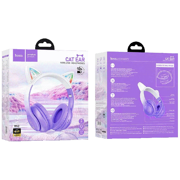hoco. Bluetooth slušalice, W42 - Cat Ears, Purple Grape - 48513