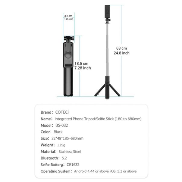 Selfie stick + tripod Coteci BS-032 crni - EP3232567