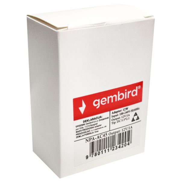 GEMBIRD NPA-AC45 punjac 12v/1A 12W, 1m kabl, Coper napajanje - 42925