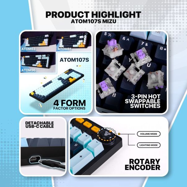 Tastatura Mehanicka Gaming Fantech MK893S RGB Atom 107S MIZU Blue (Rosie switch) - EP3094479