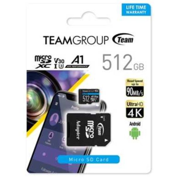 TEAM GROUP TeamGroup MICRO SDXC 512GB UHS-I ELITE +SD Adapter TEAUSDX512GIV30A103 - 42945