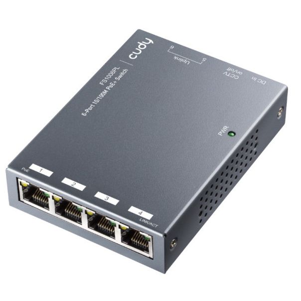 CUDY PoE+ Switch FS1006PL 6-Port 10/100M, 60W external, max 32W/PoE, UPLINK, 250m, 4KV protection - 42978