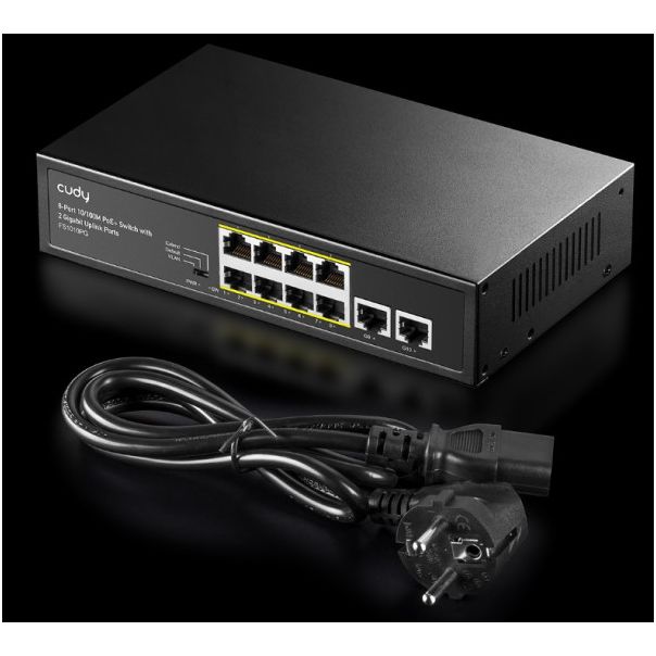 CUDY PoE+ Switch FS1010PG 8-Port 10/100M, 250m, metalno kućište (Alt.PFS3010-8ET) - LAN02656