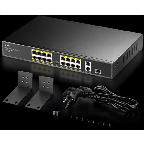 CUDY PoE+Switch FS1018PS1 16-Port 10/100M, 1Gbit Uplink + 1Gbit Combo SFP Port, 200W - 42980