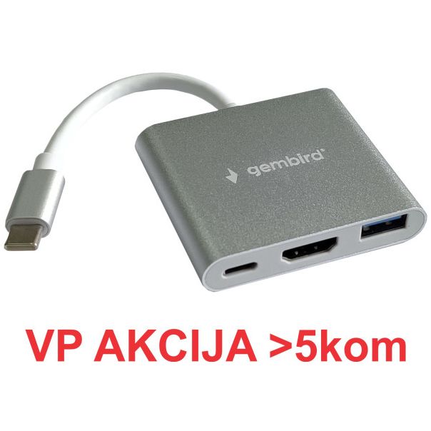 GEMBIRD A-CM-HDMIF-05 TYPE-C TO HDMI + USB3.0 + PD ALUMINIUM - 43124