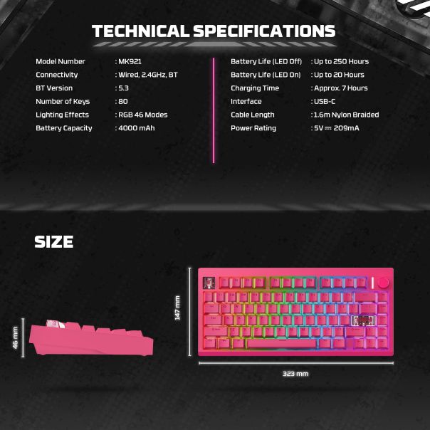 FANTECH Gejmerska Mehanicka tastatura MK921 Maxfit8 Wireless Sakura brown switch - EP3109187