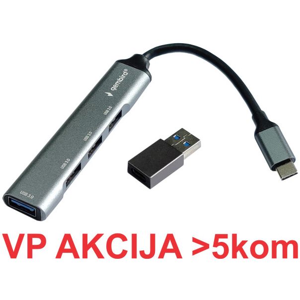 GEMBIRD UHB-U3P4-05 4-port HUB, Type-C+USB 3.0 Aluminum - 43121