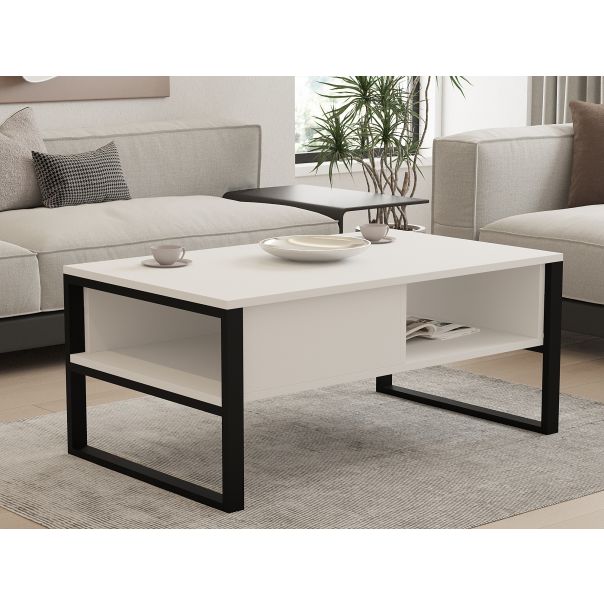 HANAH HOME Klub sto Devon, bela/crna - 495SSE1307