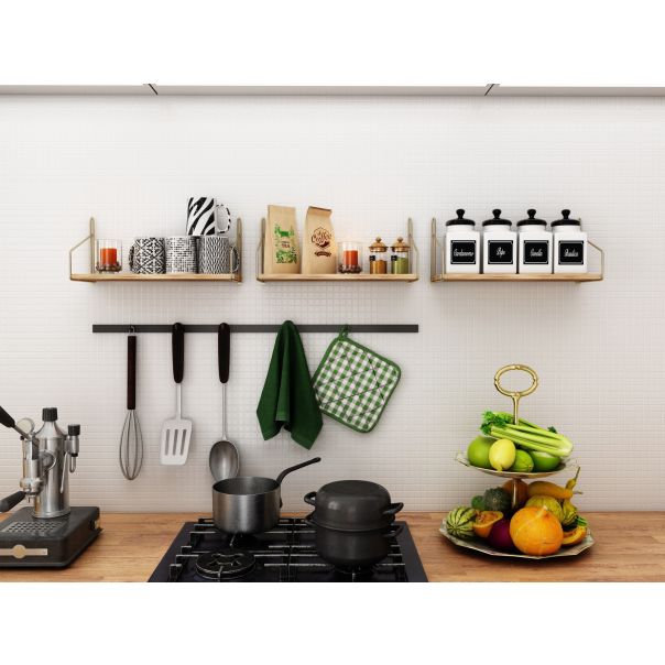 HANAH HOME Zidna polica Dekoratif Duvar Rafi, braon/zlatna - 498HFT1101