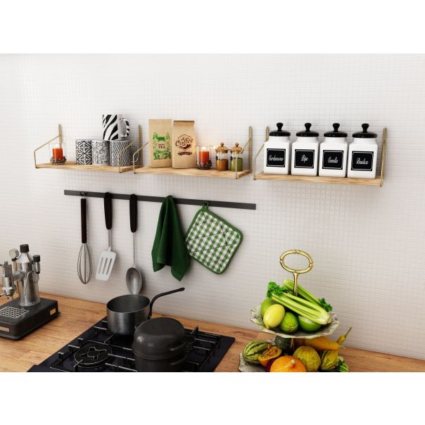 HANAH HOME Zidna polica Dekoratif Duvar Rafi, braon/zlatna - 498HFT1101