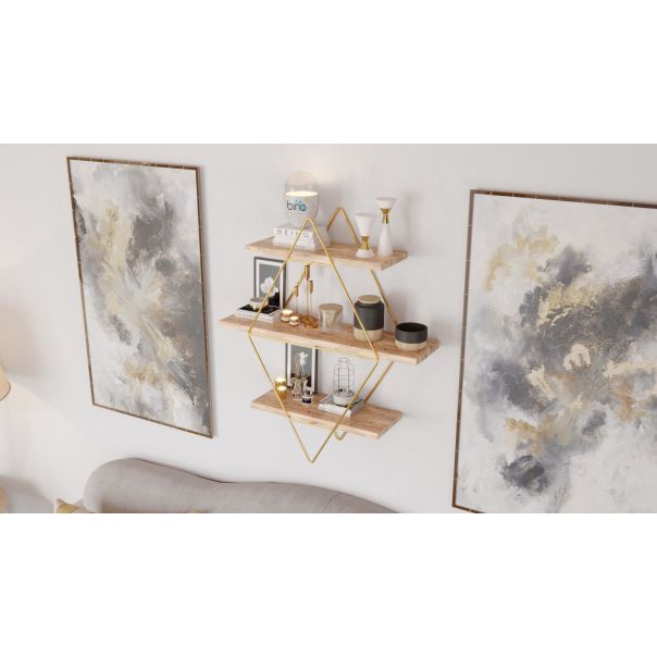 HANAH HOME Zidna polica Prizma Raf, zlatna/krem - 498HFT1110
